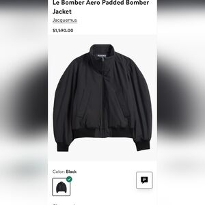 JACQUEMUS Black 'Le Bomber Aero' Bomber Jacket Sz 52 New With Tags MSRP $1590